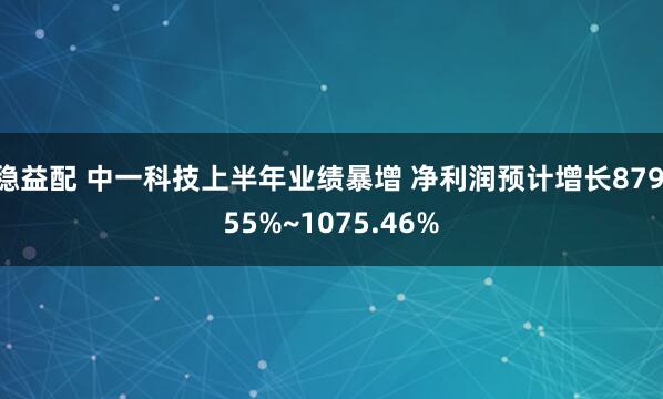 稳益配 中一科技上半年业绩暴增 净利润预计增长879.55%~1075.46%